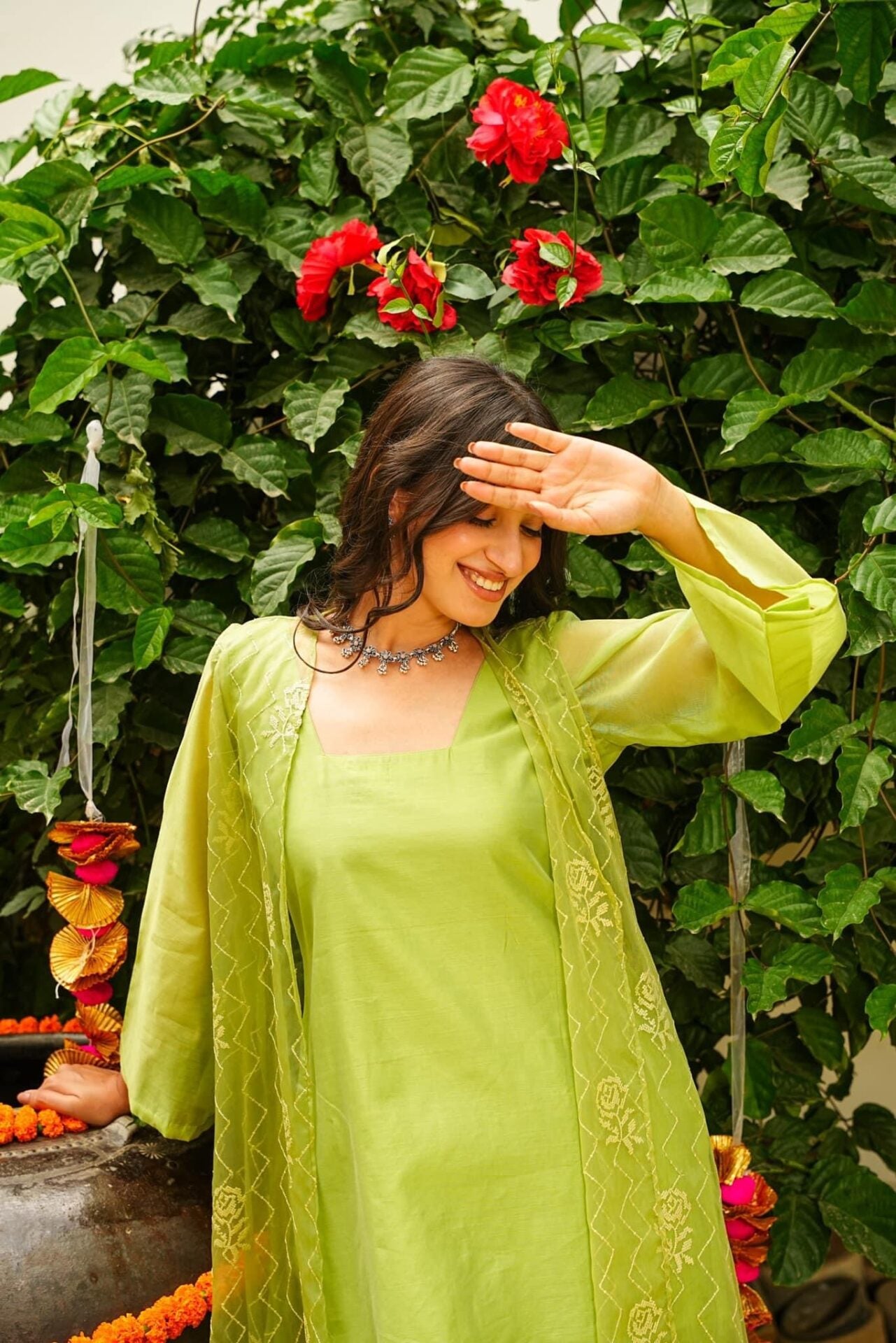 APPLE GREEN KURTA JACKET SET