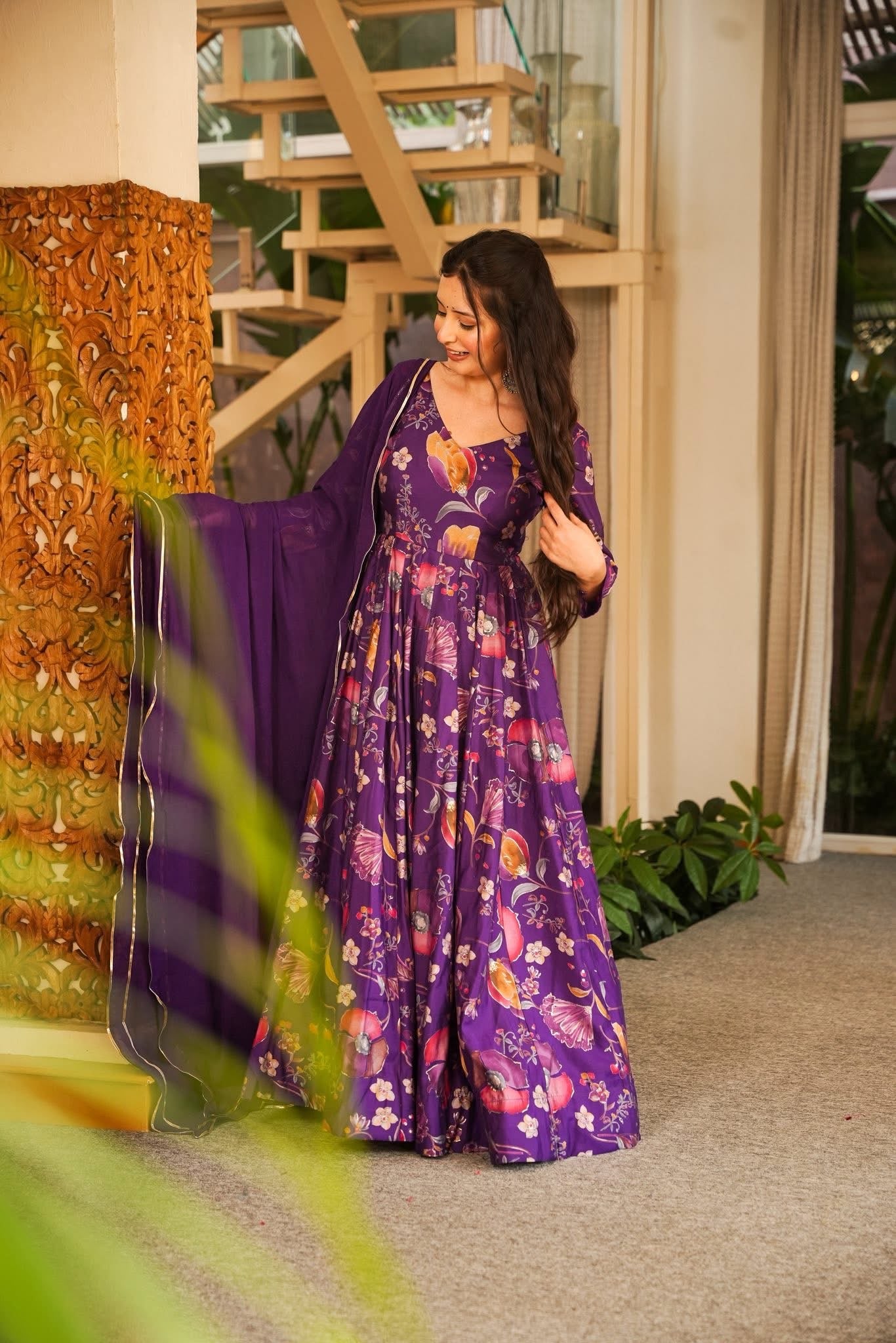 Tria Purple Muslin Maxi Set