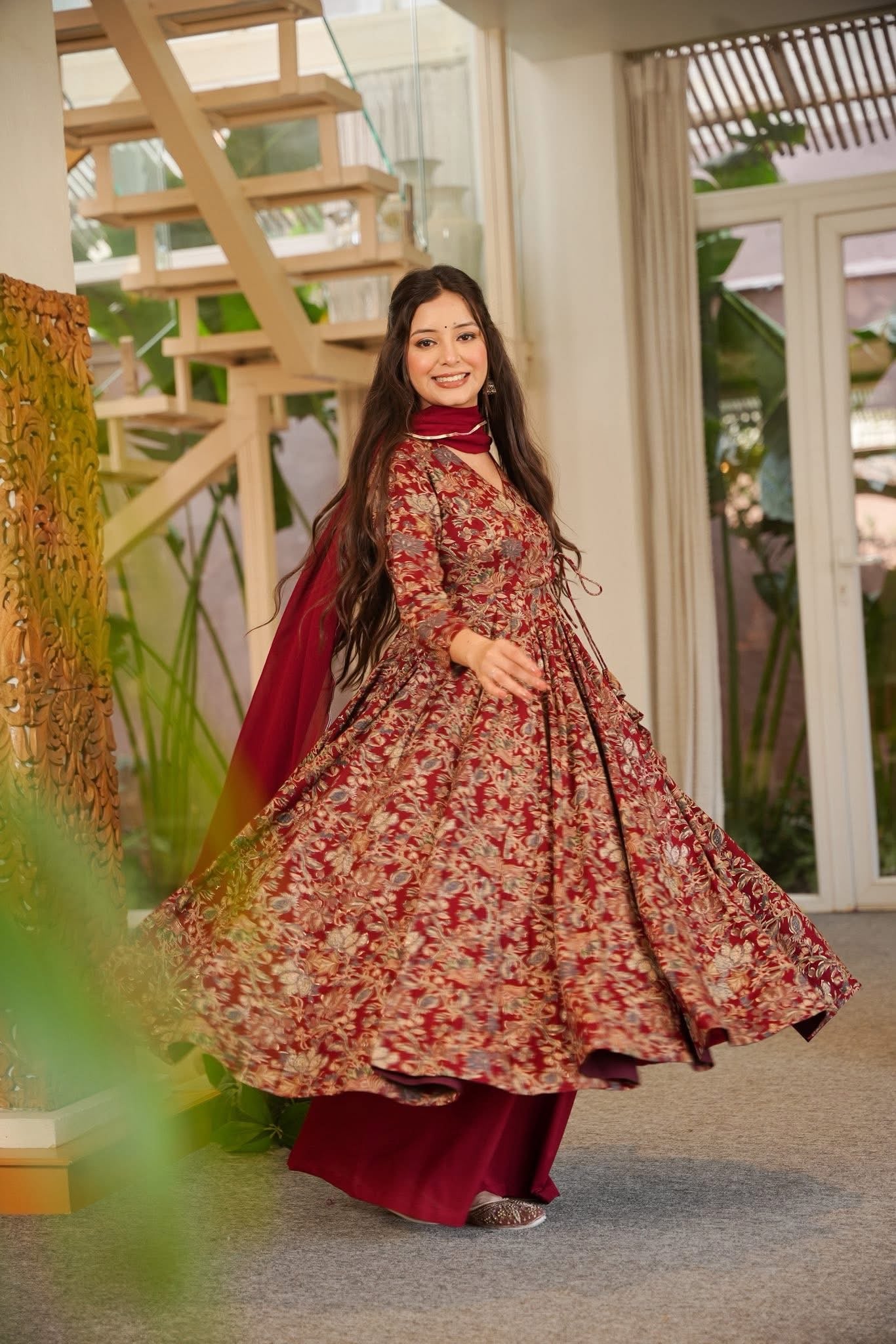 Neysaa Maroon Rayon Suit Set