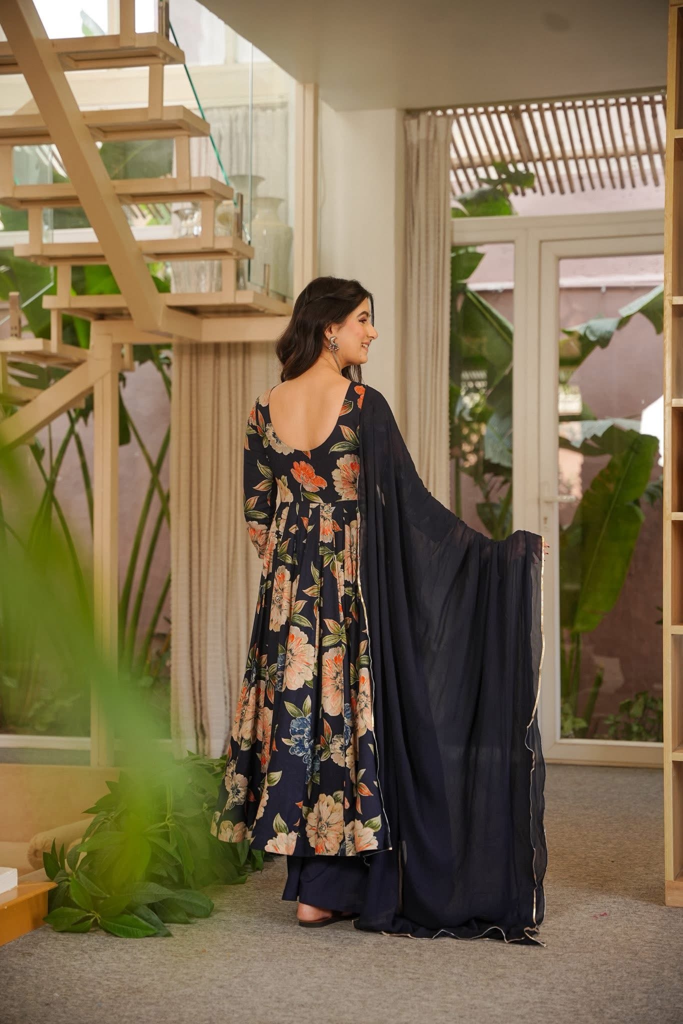 Bhuvi Blue Rayon Anarkali Suit Set