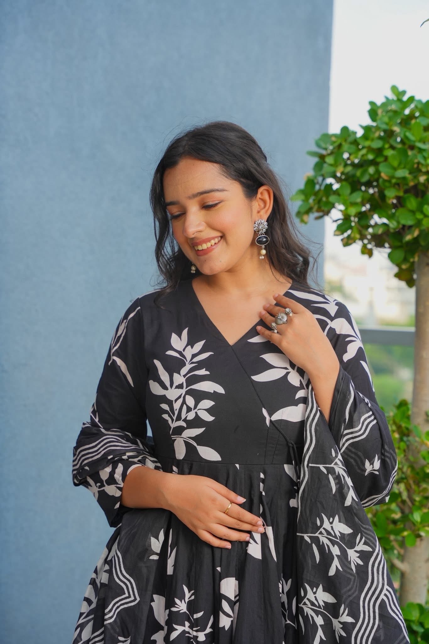 Dark Haven Cotton Anarkali Suit Set