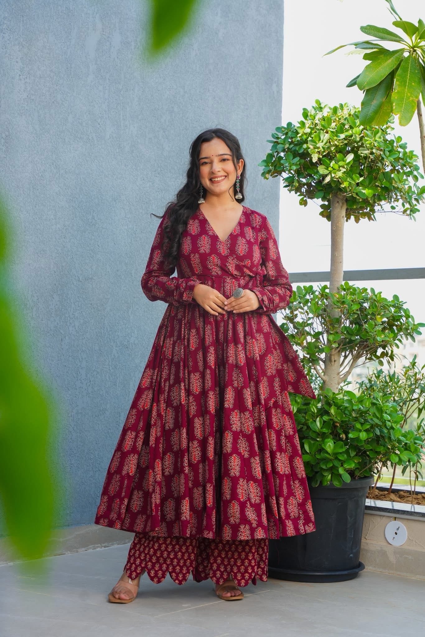 Gulrin Red Cotton Kurta Set