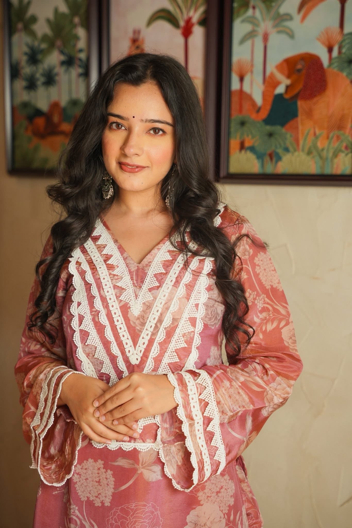 Apricot Canvas Organza Kurta Set