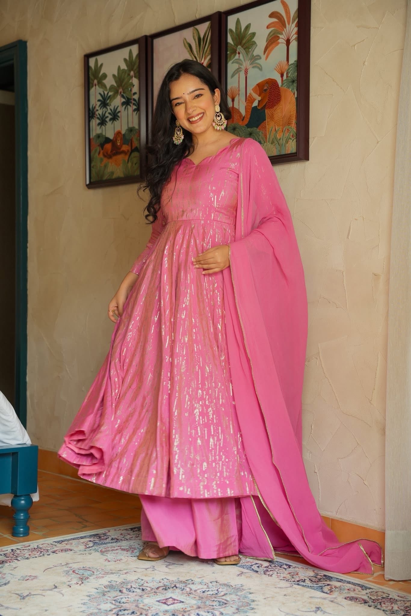 Fawna Pink Anarkali Suit Set with Dupatta