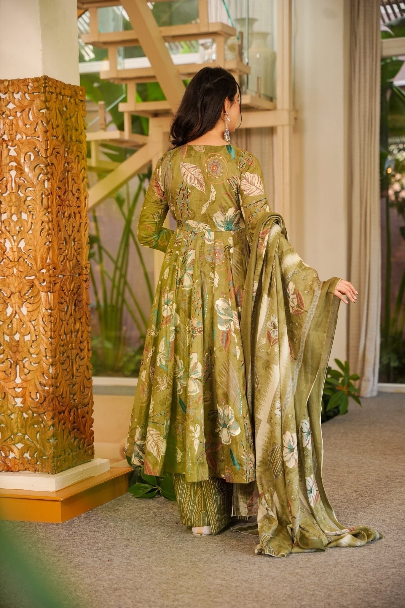 Prerna Green Cotton Anarkali Suit Set
