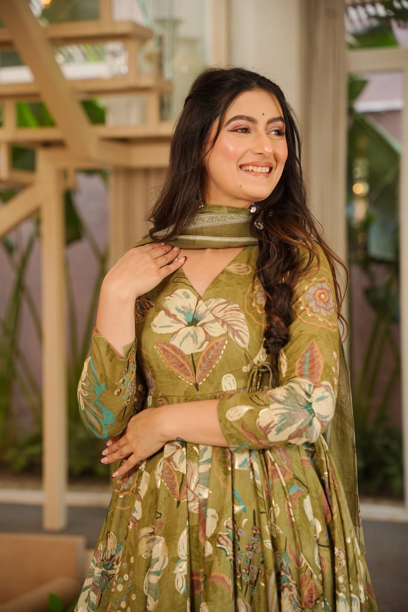 Prerna Green Cotton Anarkali Suit Set