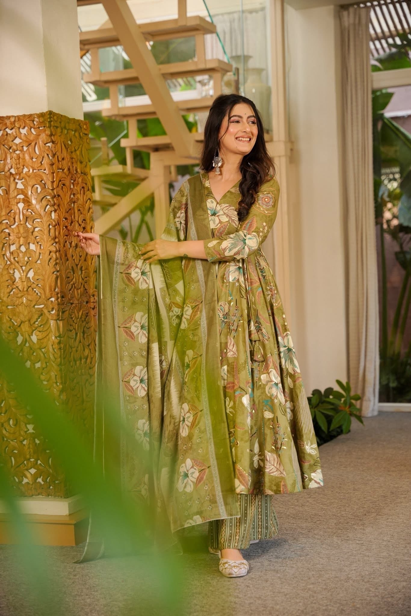 Prerna Green Cotton Anarkali Suit Set