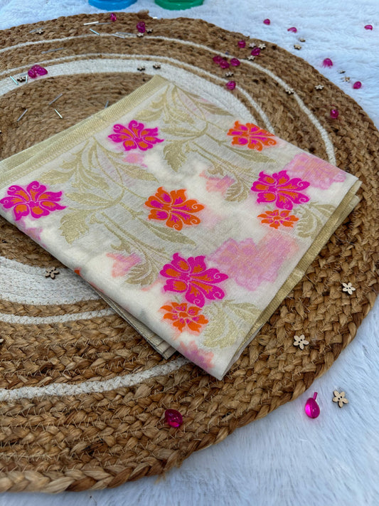 Flower print chanderi dupatta #038