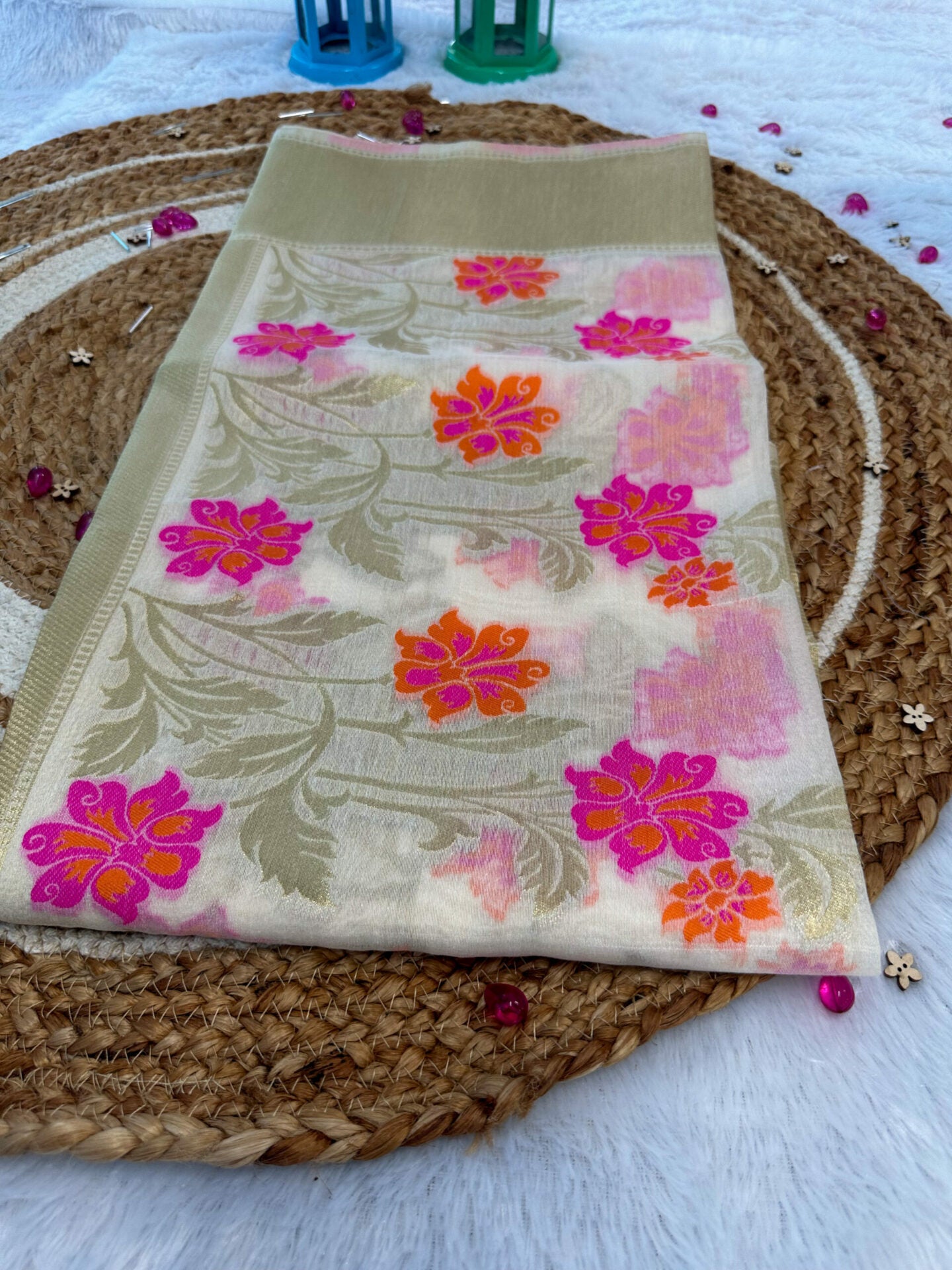 Flower print chanderi dupatta #038