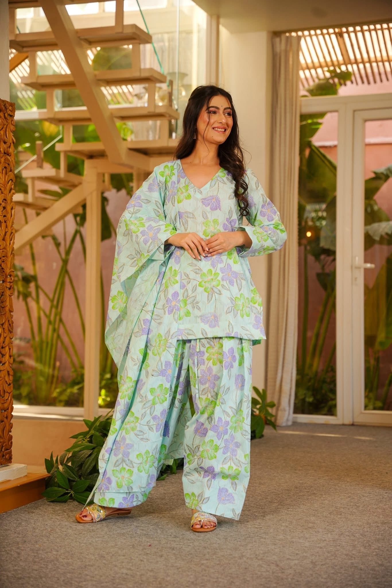 Mukti Blue Cotton Farsi Salwar Set
