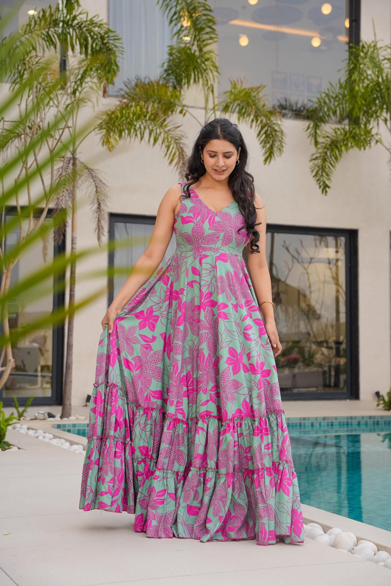 Buy Mint Blossom Floral Maxi Dress Online in India | Idaho Clothing Buy Mint Blossom Floral Maxi Dress Online in India | Idaho Clothing