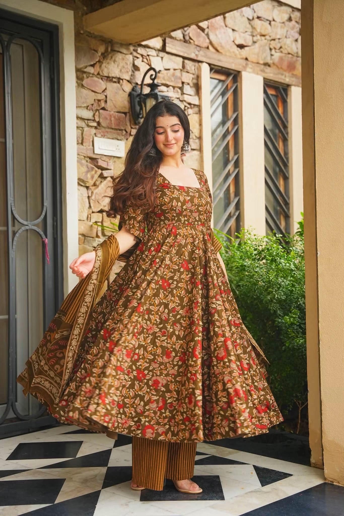 Raya Cotton Anarkali Suit Set