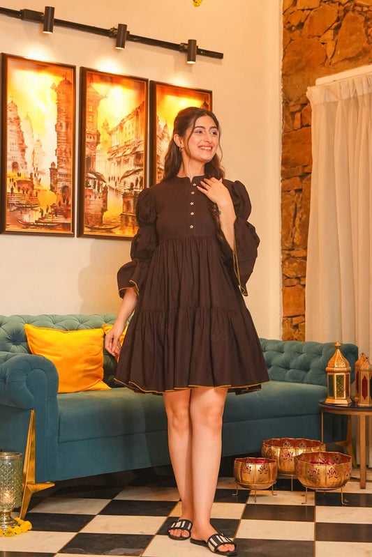 Avelia Brown Cotton Dress