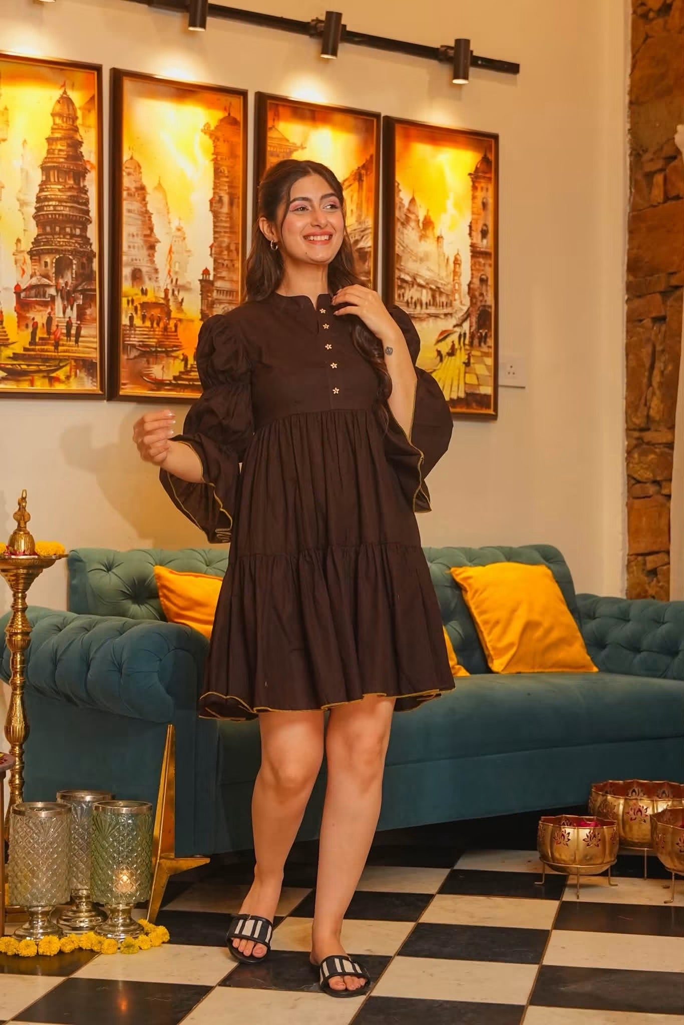 Avelia Brown Cotton Dress
