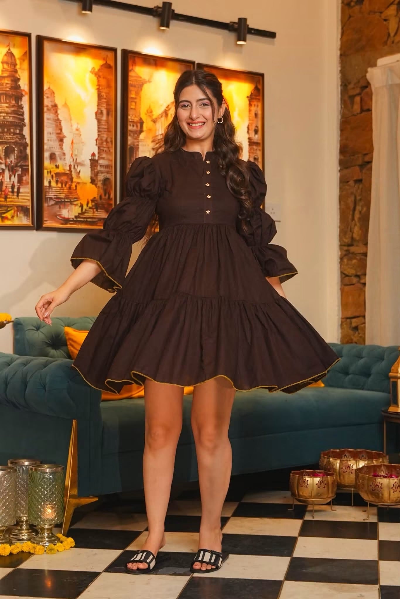 Avelia Brown Cotton Dress