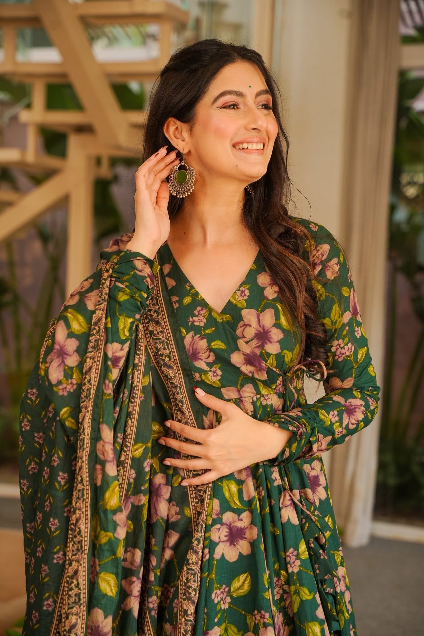Buy Bageshri Floral Cotton Anarkali Suit Set Online in India