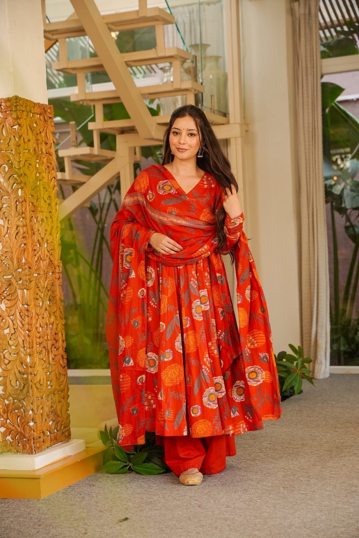 Miraya Bright Cotton Anarkali Suit Set