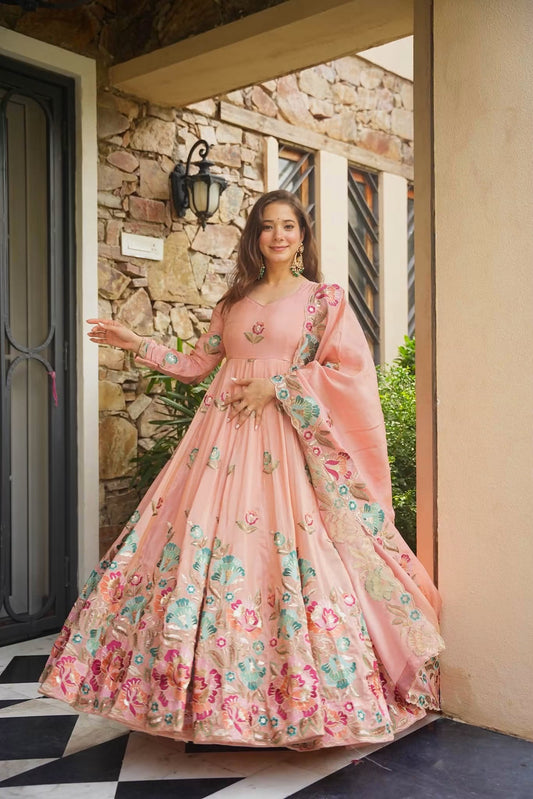Aboli Pink Heavy Embroidered Maxi Set