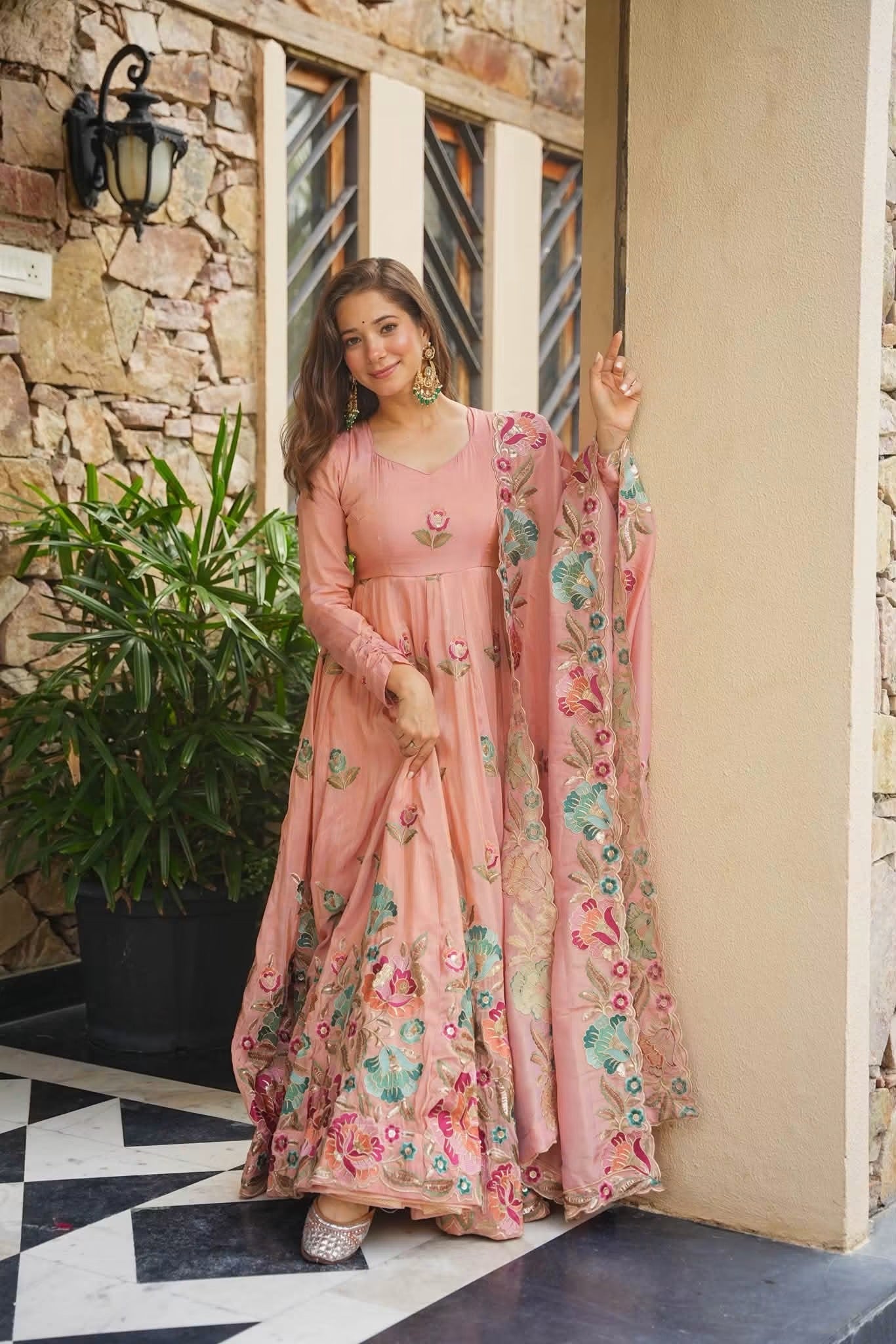 Aboli Pink Heavy Embroidered Maxi Set