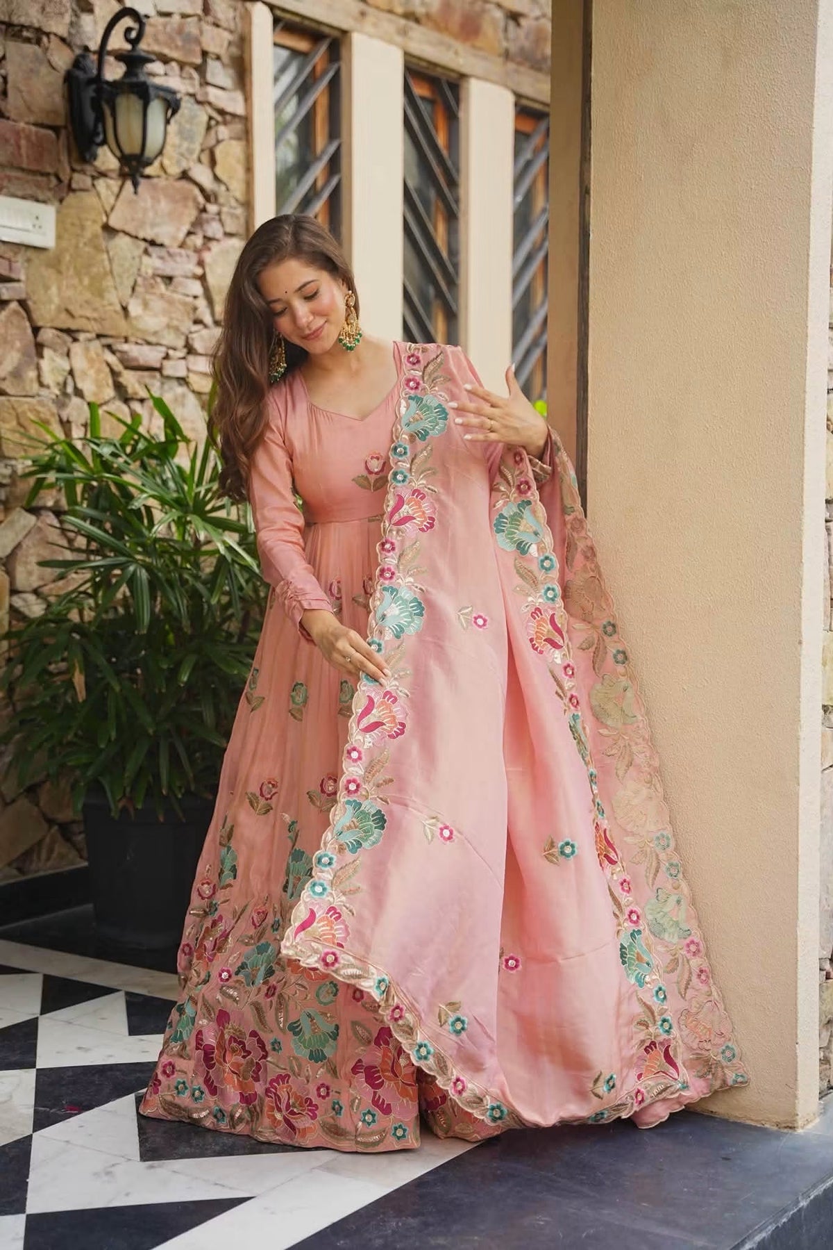 Aboli Pink Heavy Embroidered Maxi Set