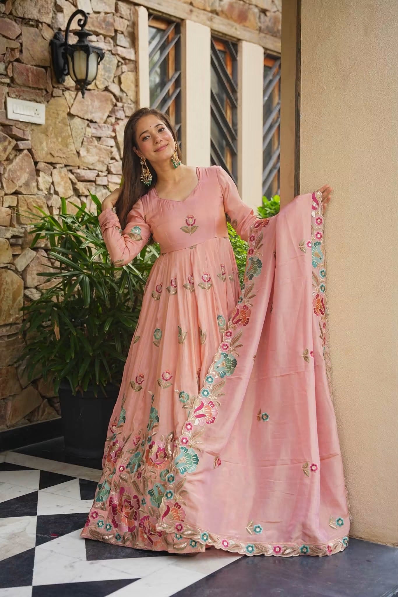 Aboli Pink Heavy Embroidered Maxi Set