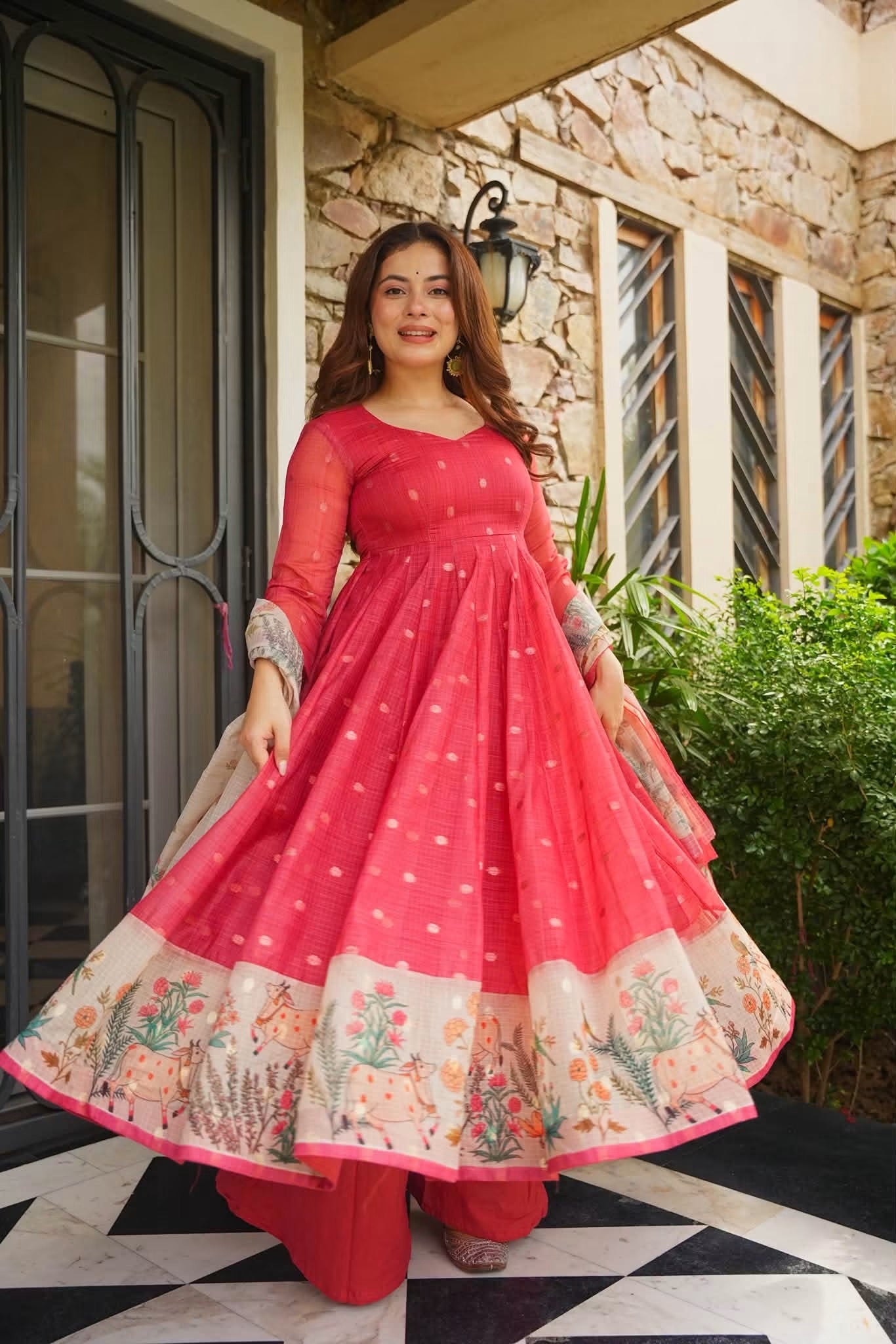 Sharvari Kota Doria Anarkali Suit Set