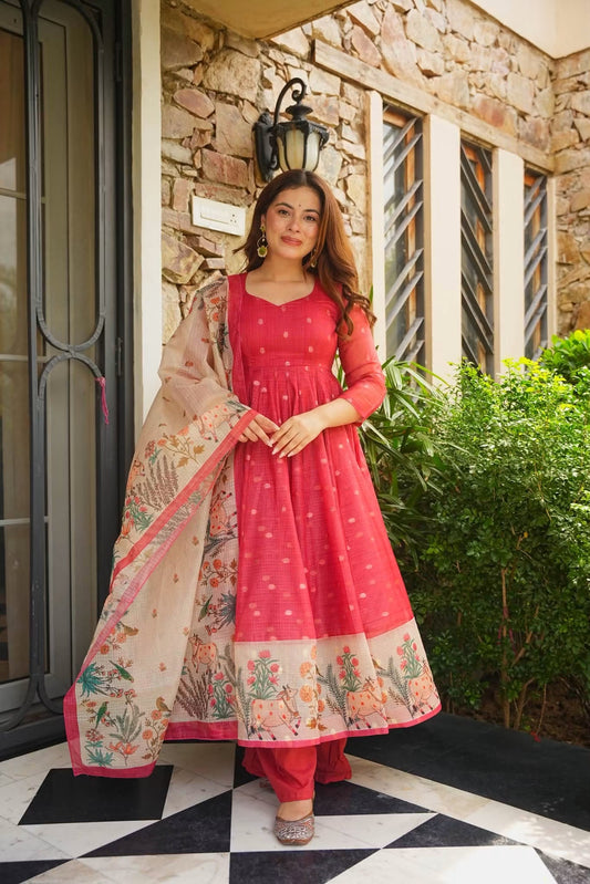 Sharvari Kota Doria Anarkali Suit Set