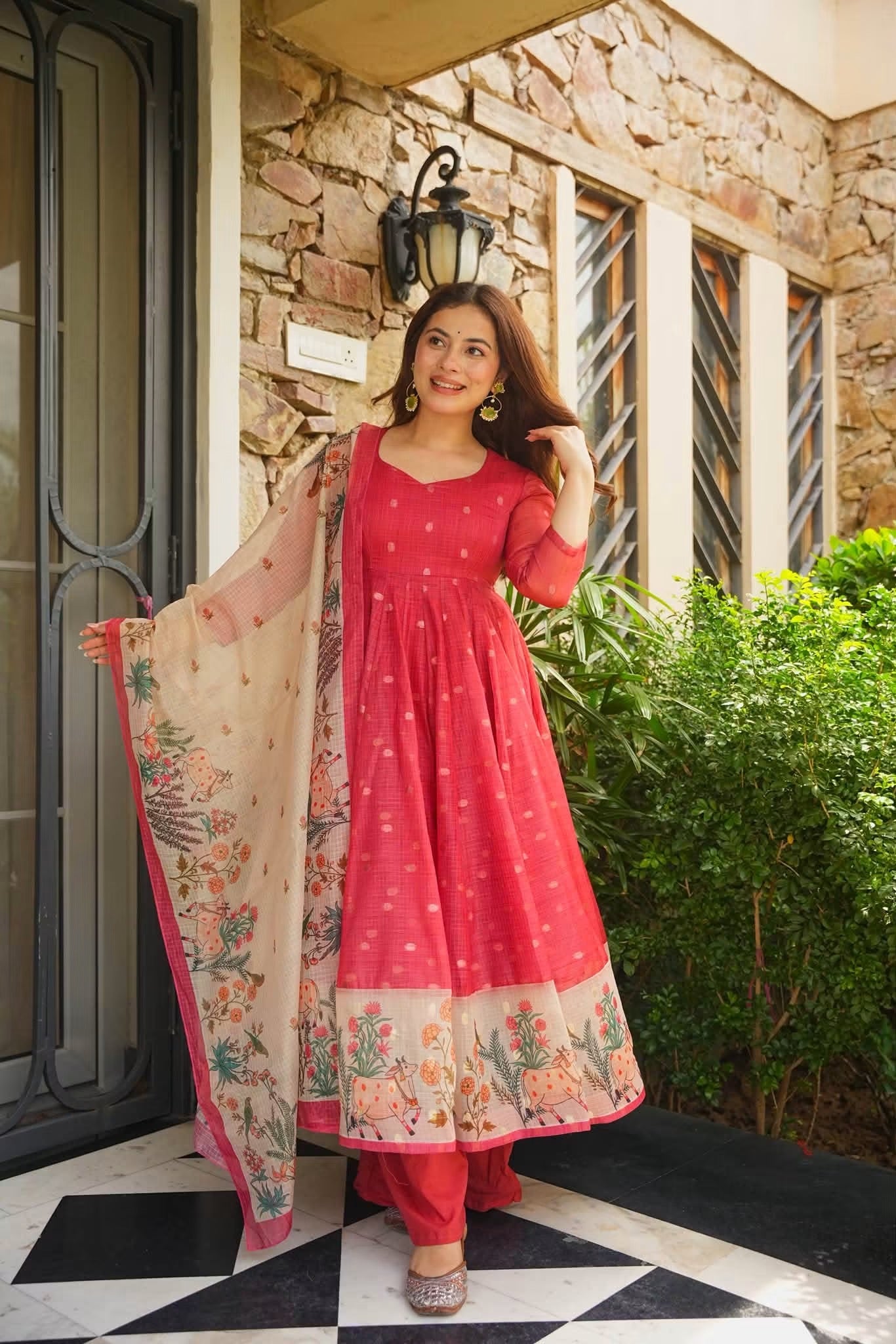 Sharvari Kota Doria Anarkali Suit Set