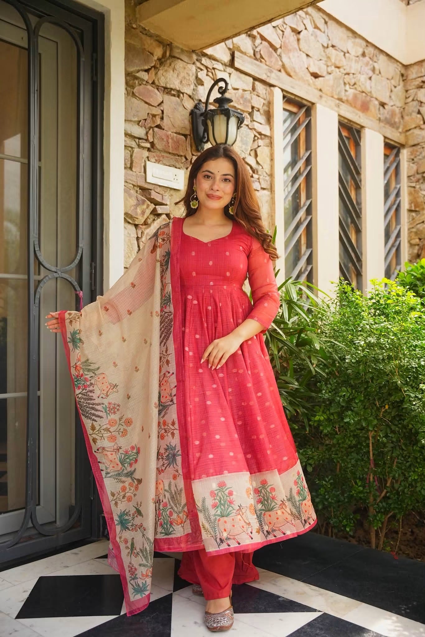 Sharvari Kota Doria Anarkali Suit Set