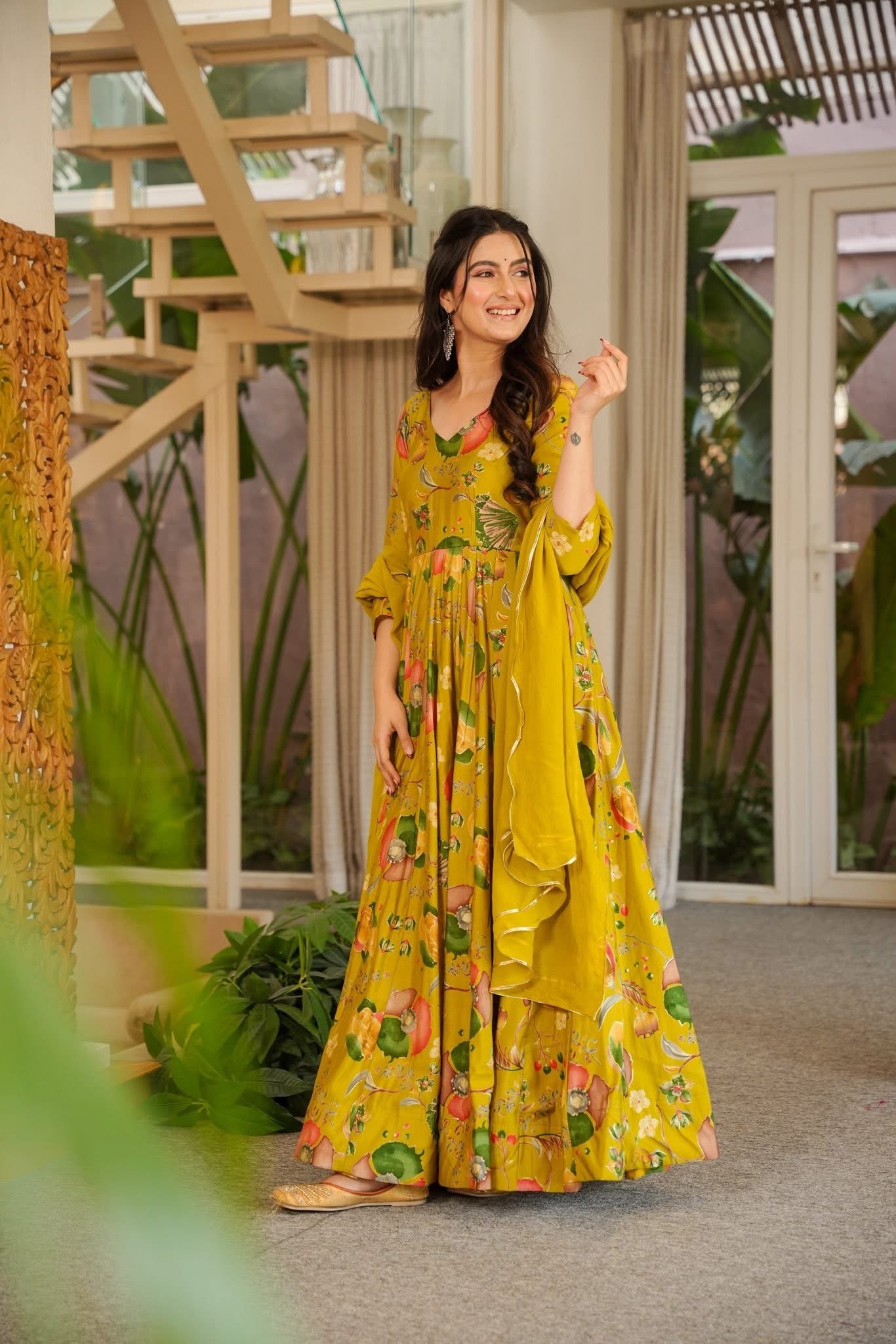Antique Mustard Floral Maxi Set
