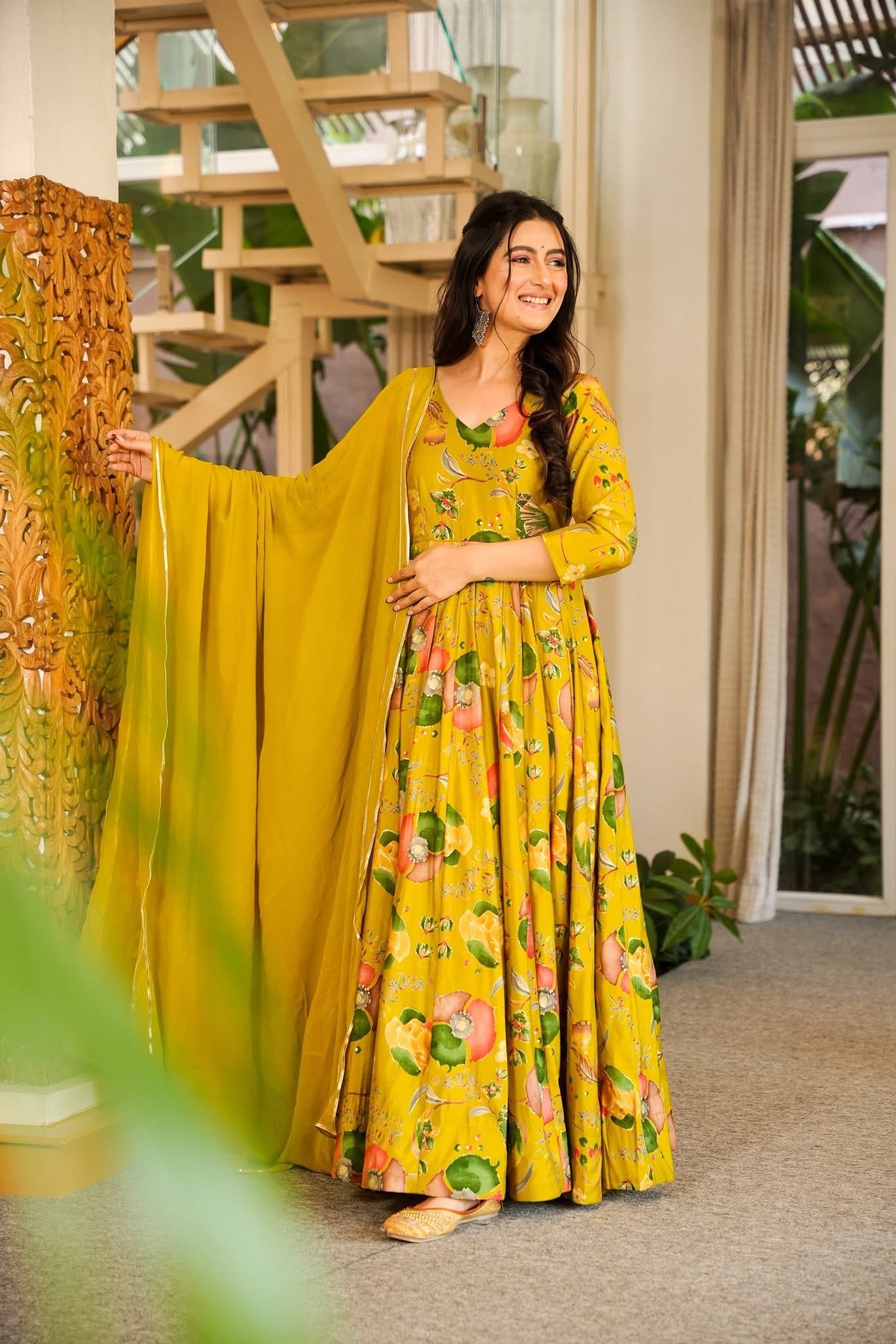 Antique Mustard Floral Maxi Set