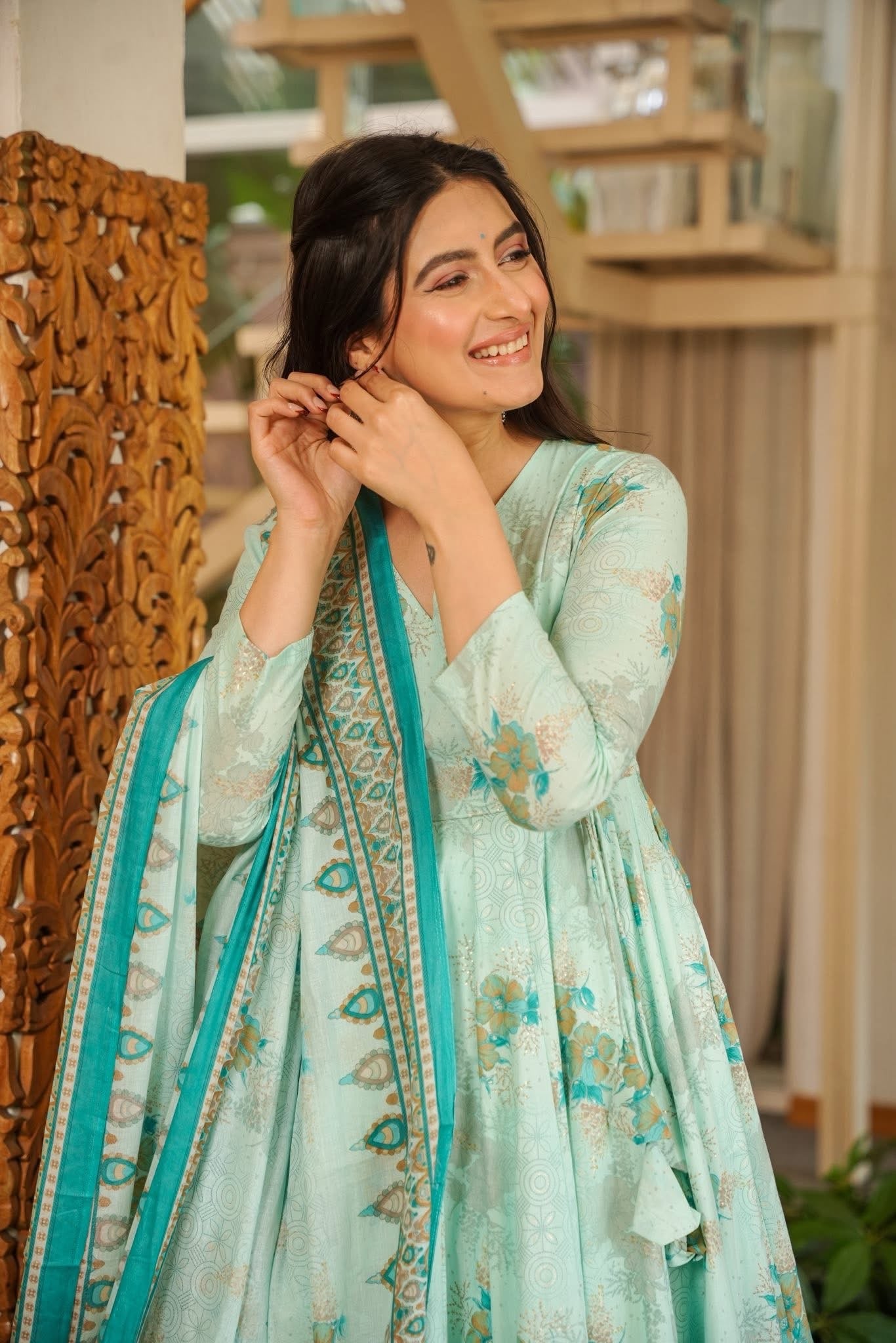 pastel anarkali dresses Mehendi Green Pastel Pakistani Style Peplum Anarkali Suit With Thread Work