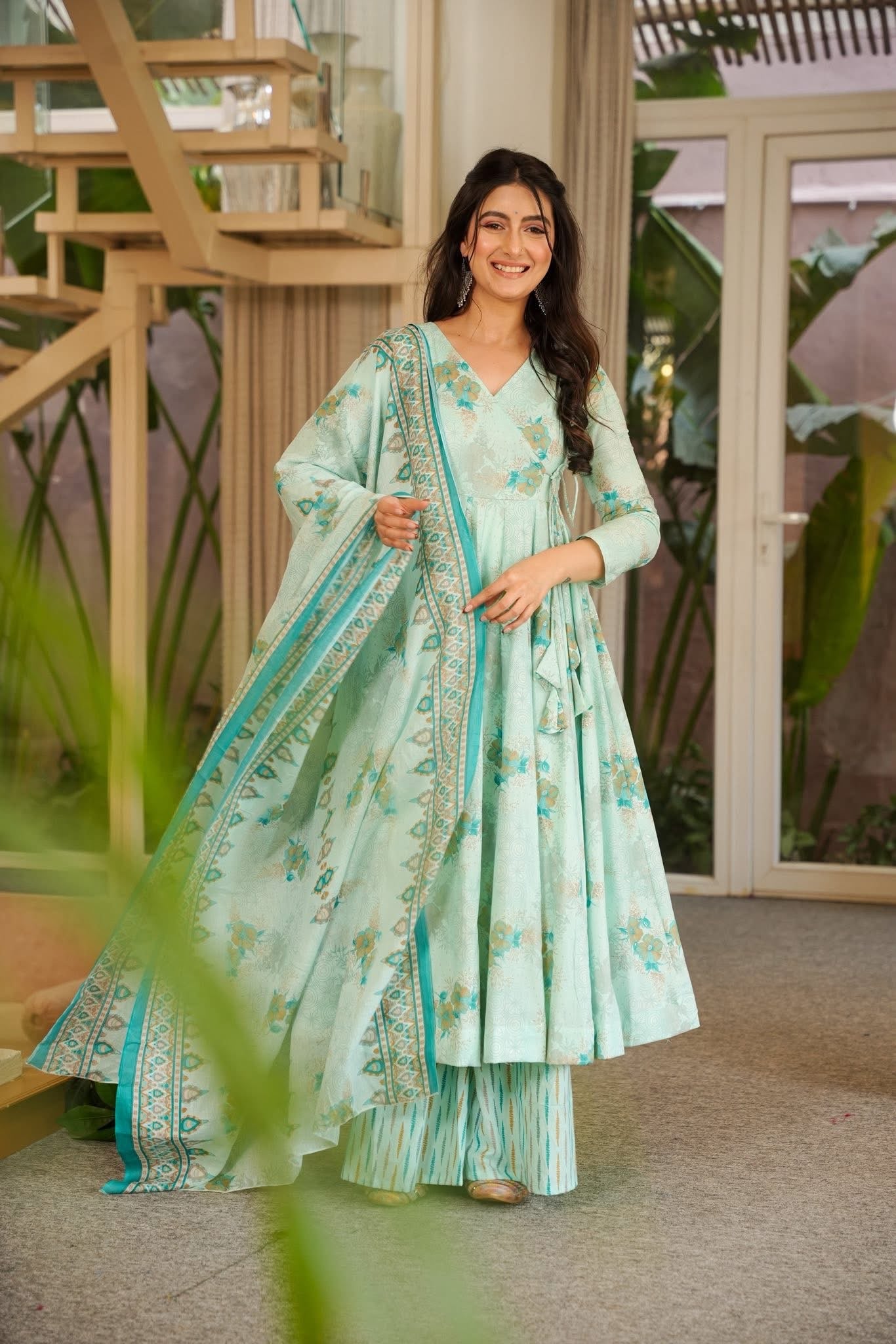 open lace back dress Pastel Peach Tissue Anarkali Set Xs main image 1
