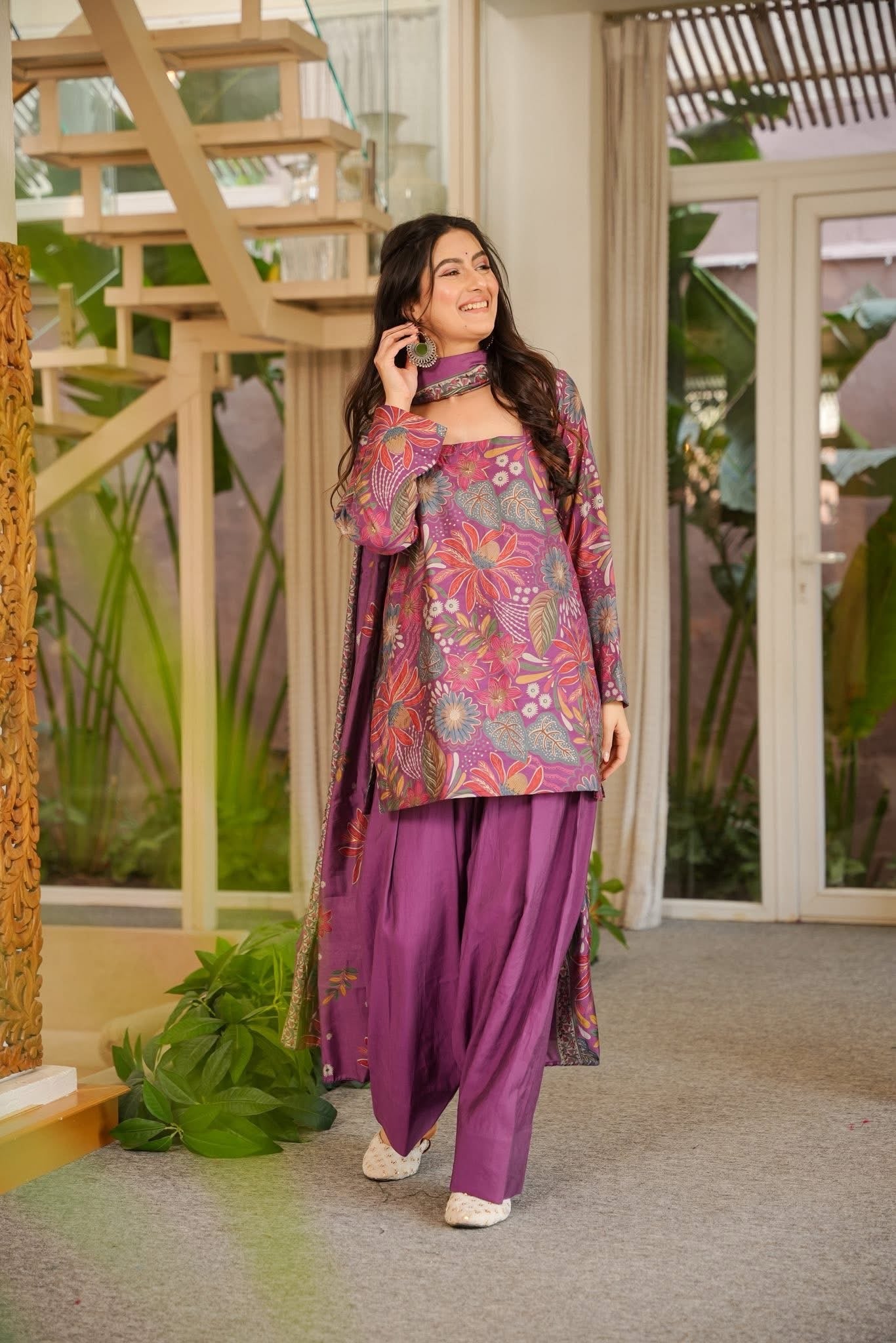 Rameen Purple Muslin Farshi Salwar Set