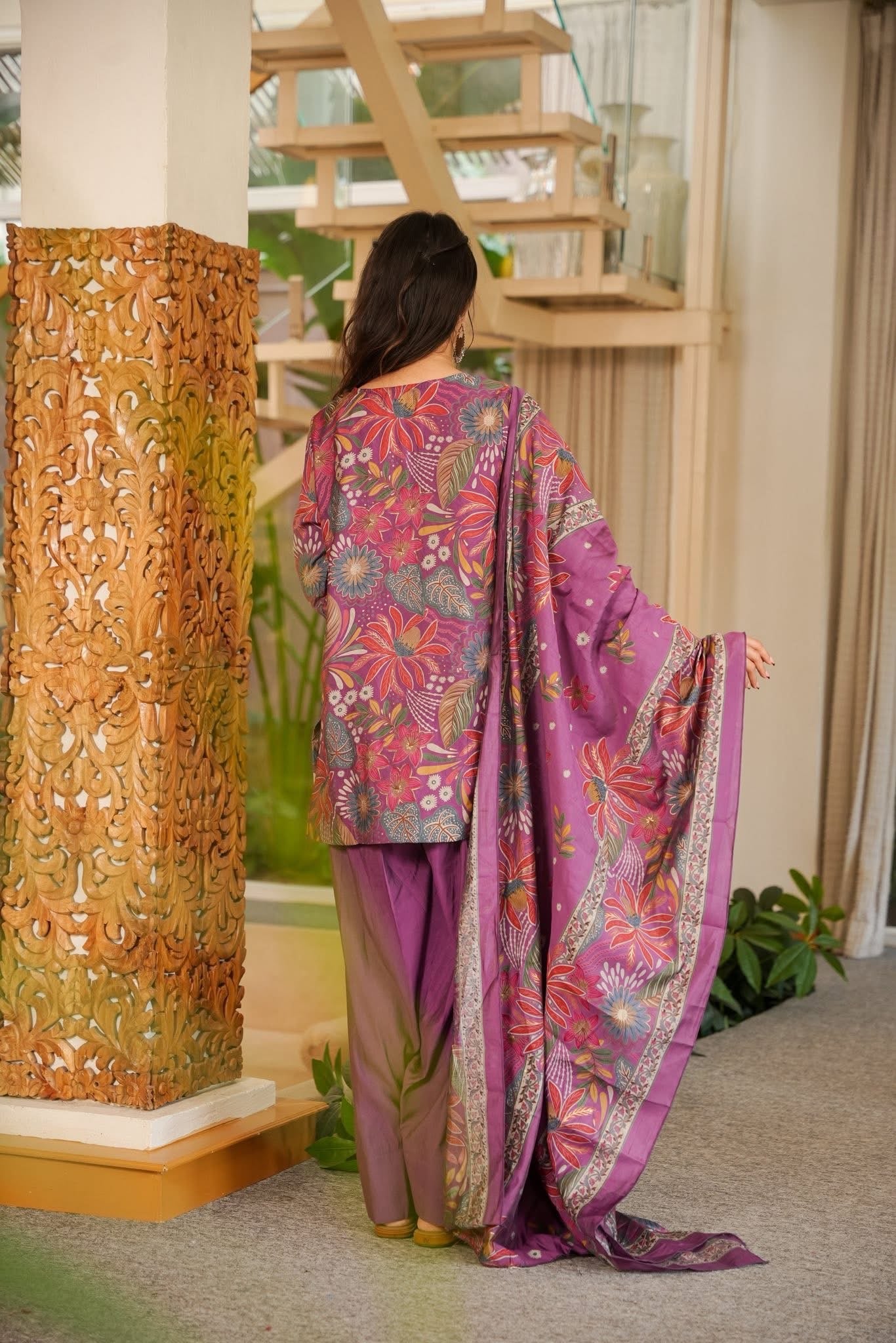 Rameen Purple Muslin Farshi Salwar Set