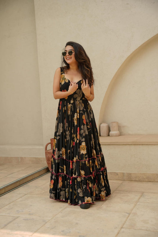 Black floral maxi