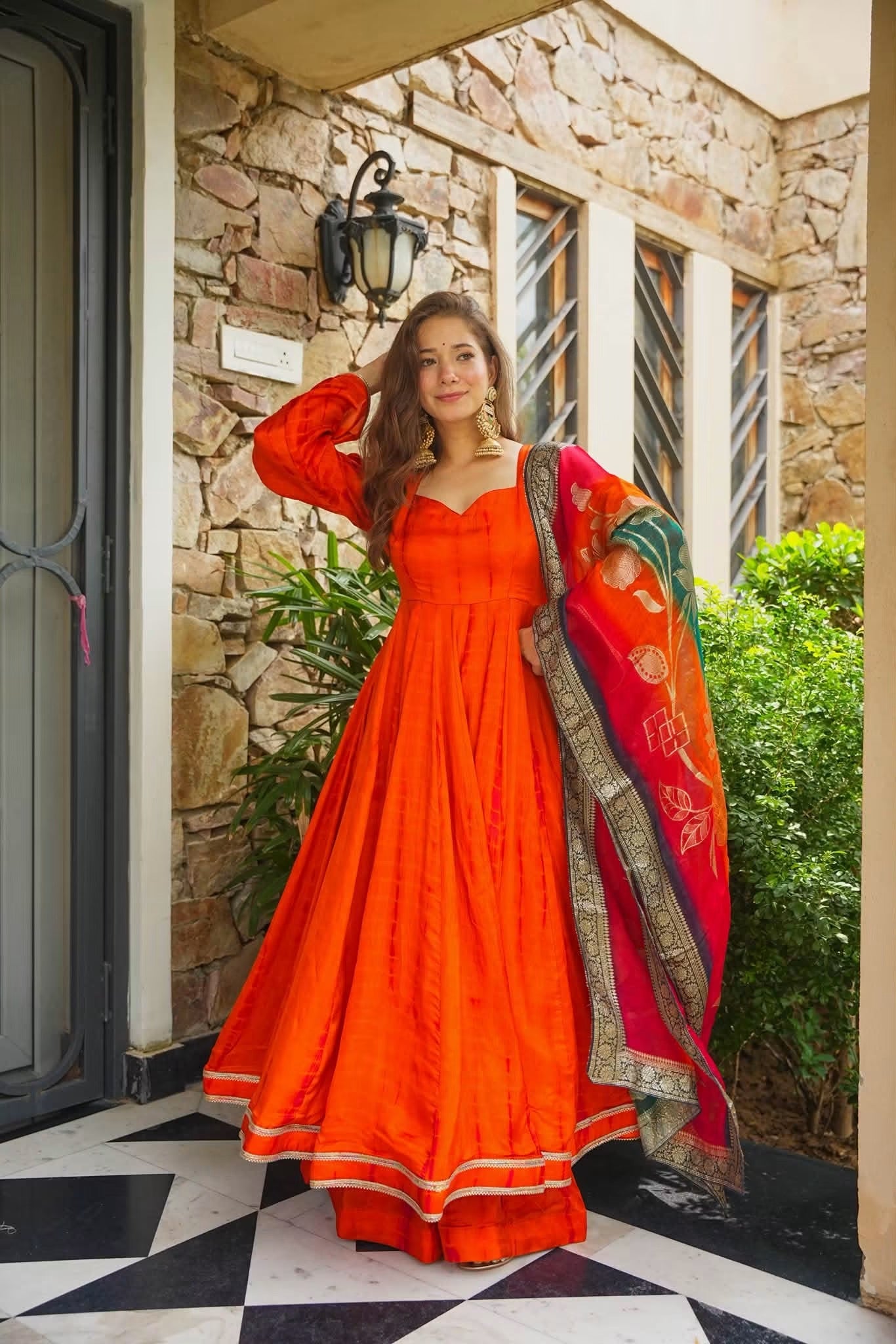 Saanjh Orange Heavy Anarkali Suit Set
