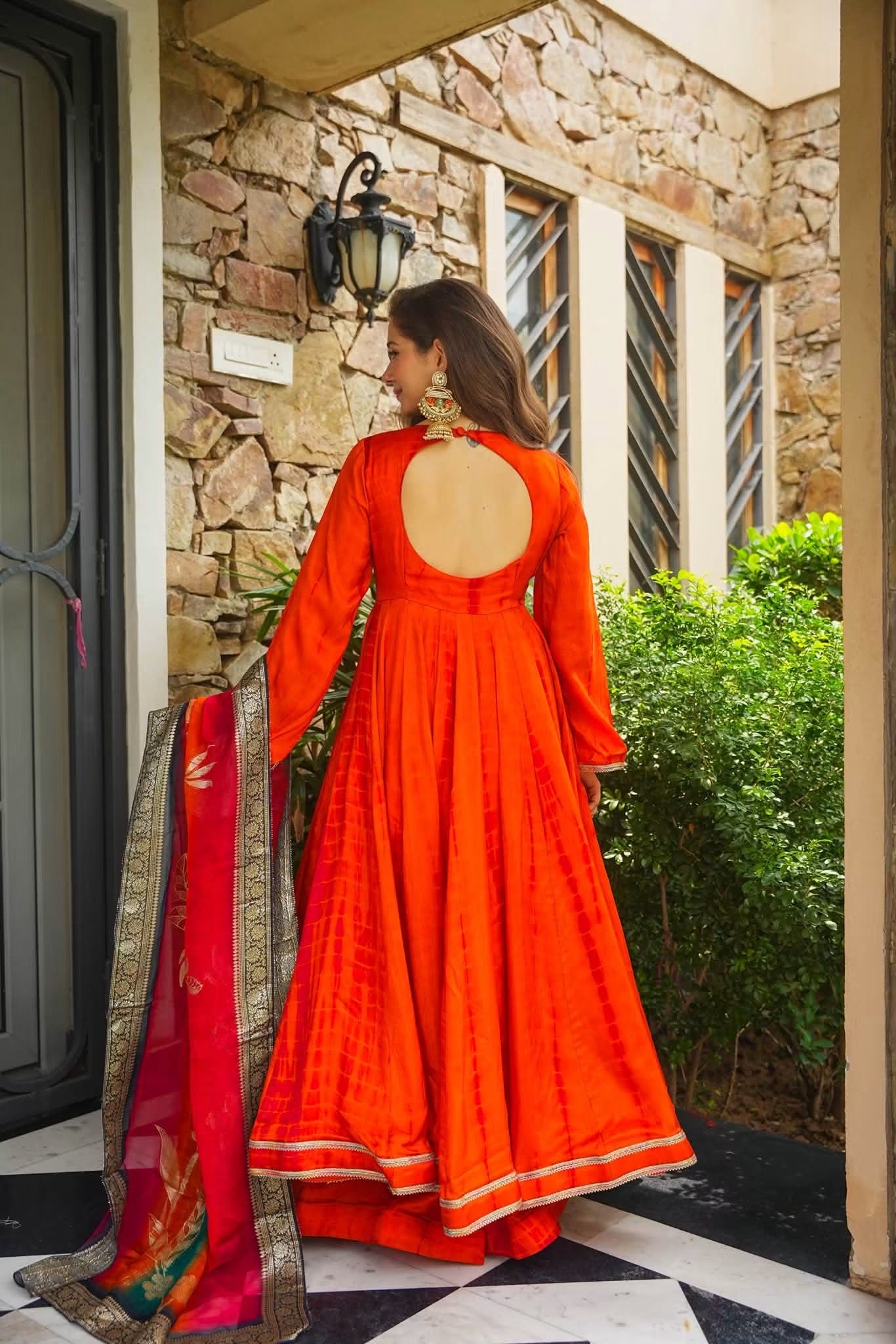 Saanjh Orange Heavy Anarkali Suit Set