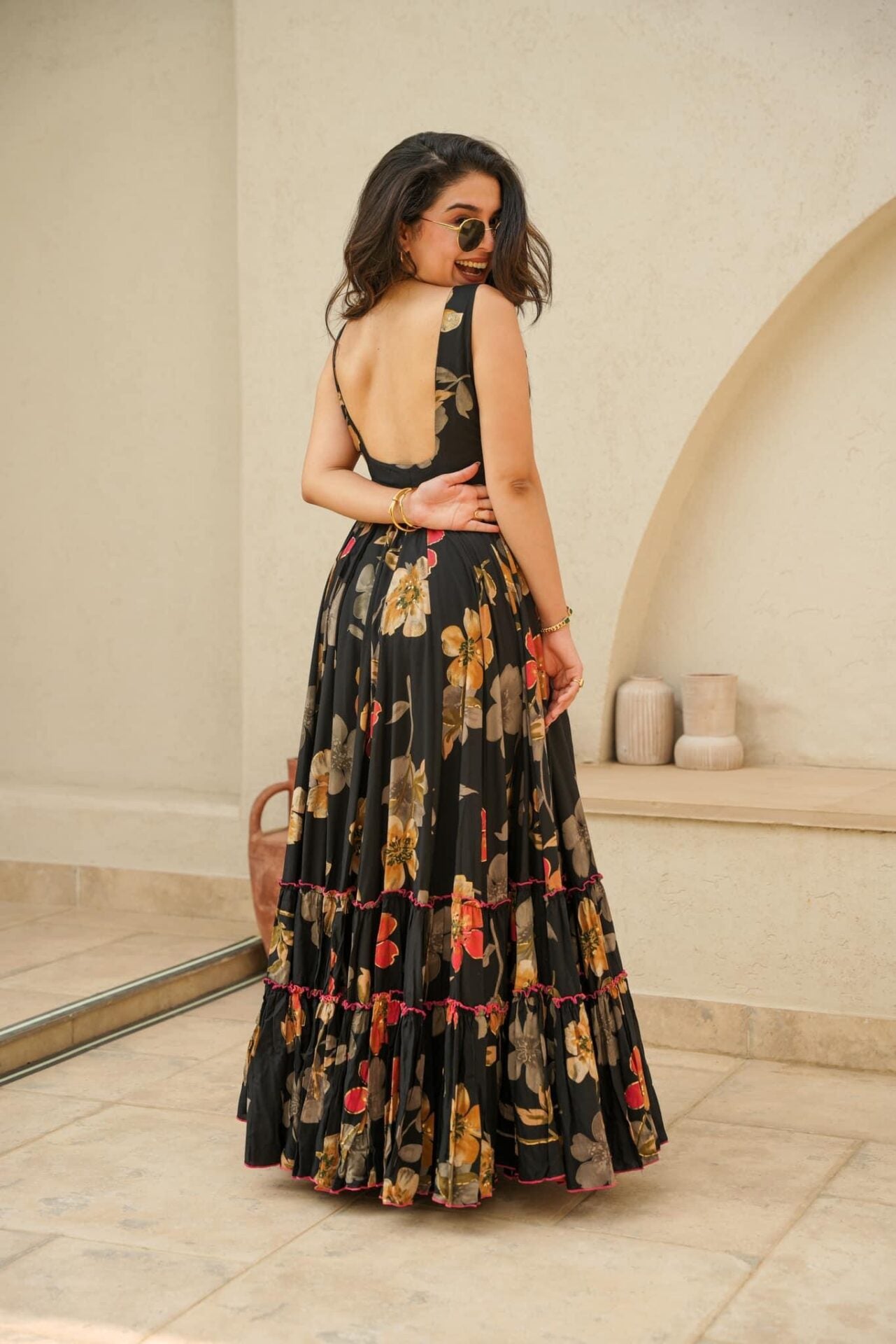 Buy Black floral Designer Rayon Fit & Flare Maxi Gown Dress Online in India | Idaho Clothing Buy Black floral Designer Rayon Fit & Flare Maxi Gown Dress Online in India | Idaho Clothing