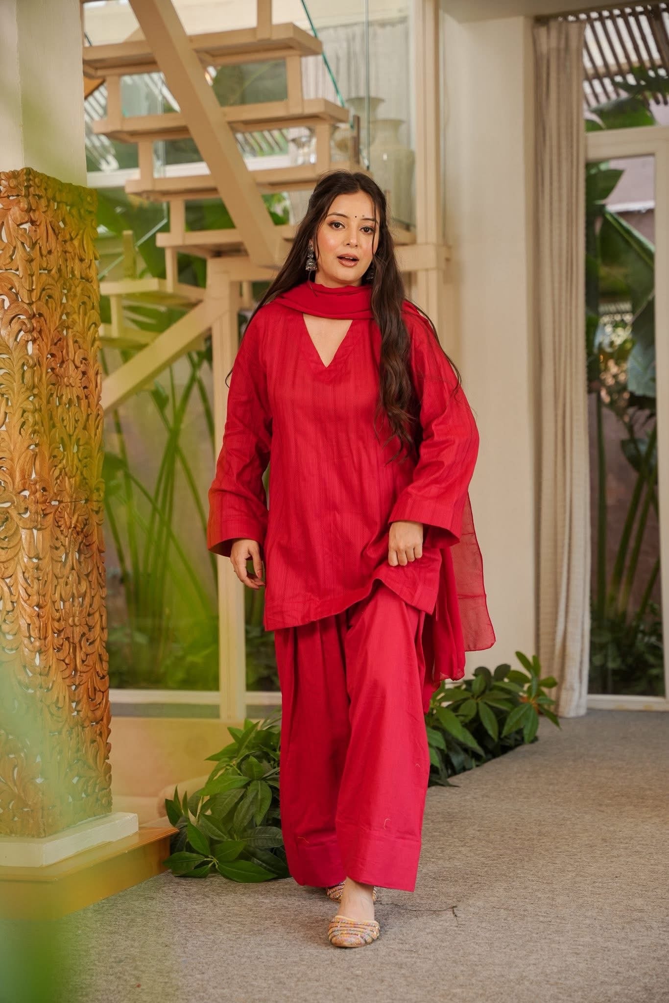 Sehrish Red Cotton Farshi Salwar Set