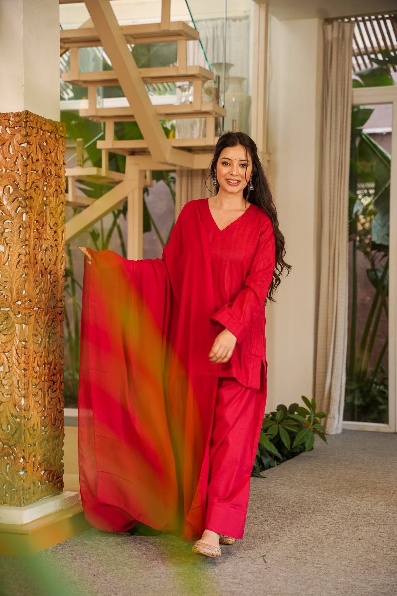 Sehrish Red Cotton Farshi Salwar Set