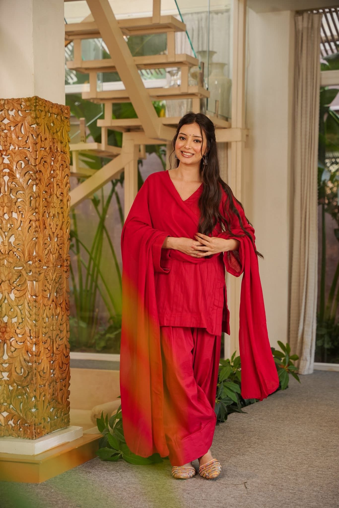 Sehrish Red Cotton Farshi Salwar Set