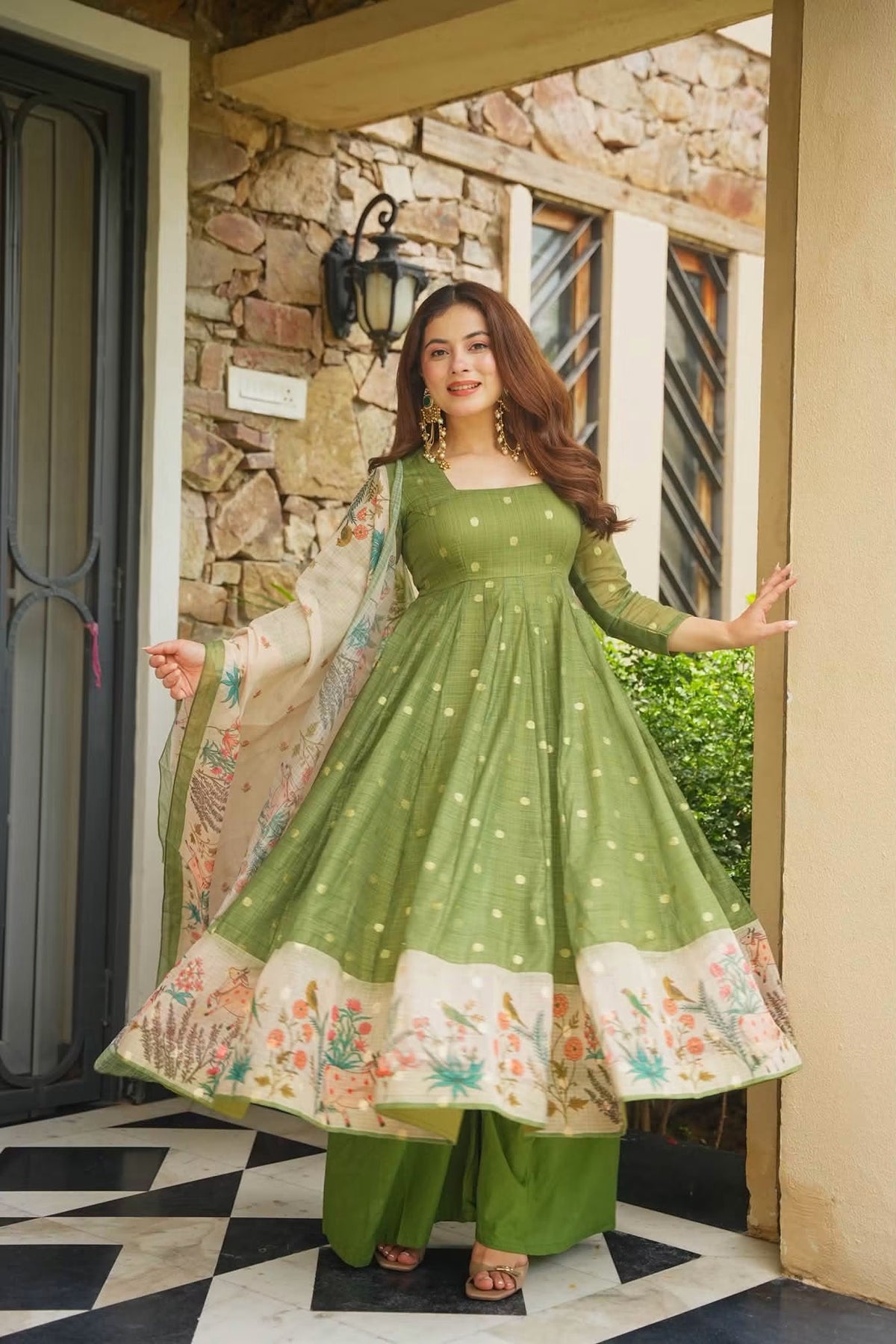 Gaurika Kota Doria Anarkali Suit Set
