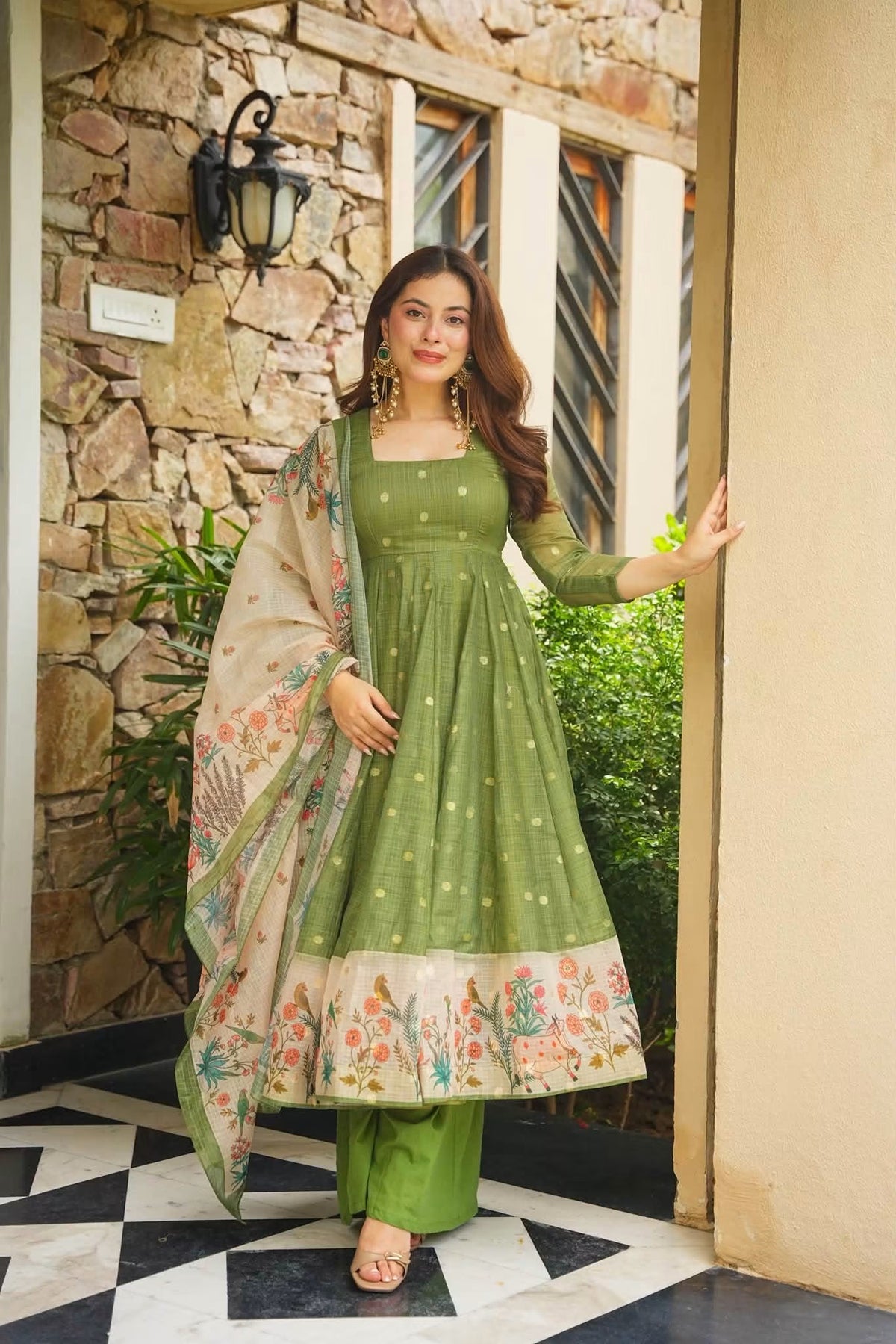 Gaurika Kota Doria Anarkali Suit Set