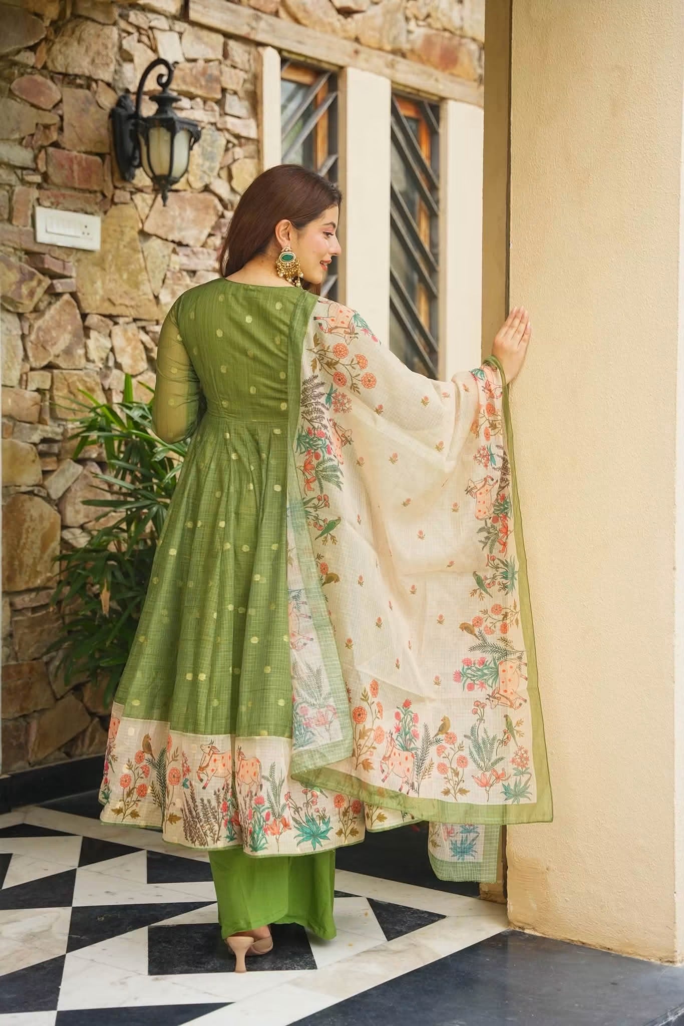 Gaurika Kota Doria Anarkali Suit Set