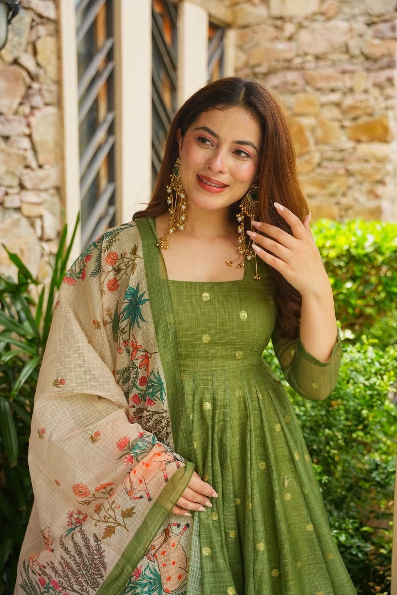 Gaurika Kota Doria Anarkali Suit Set