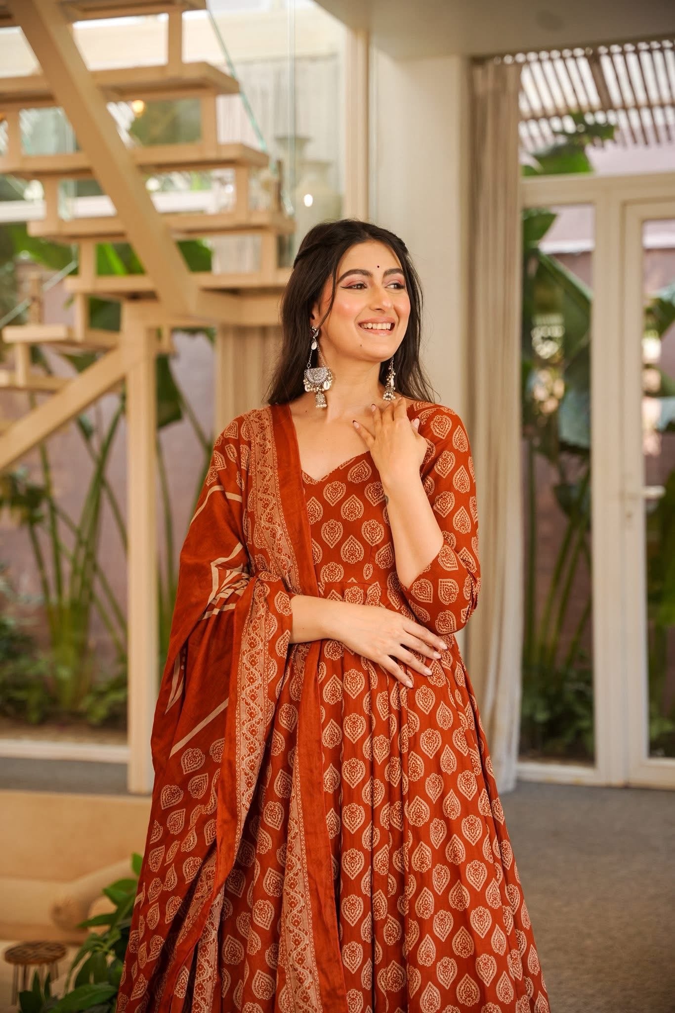 Rustina Cotton Printed Anarkali Suit Set