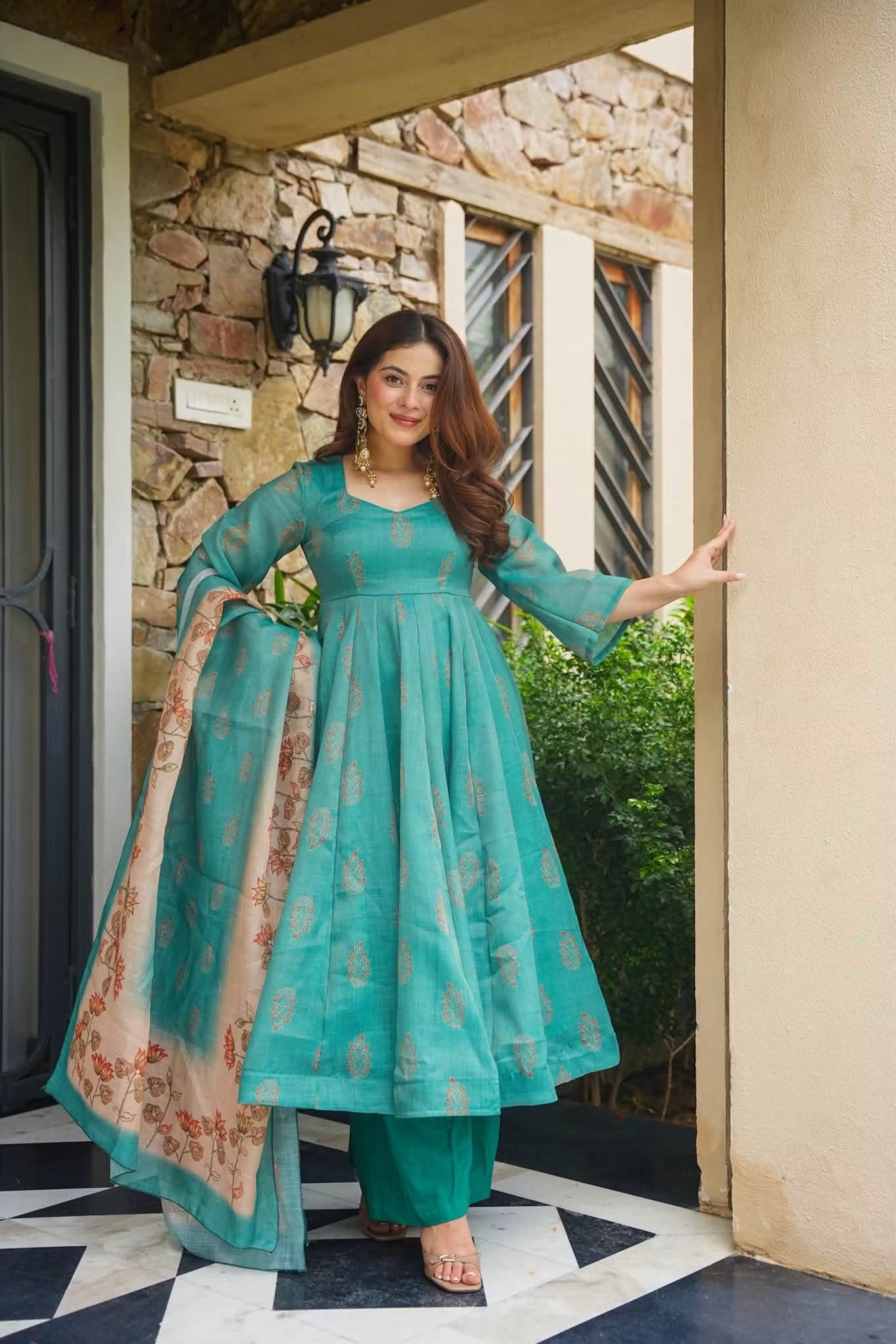 Aadhira Kota Doria Anarkali Suit Set