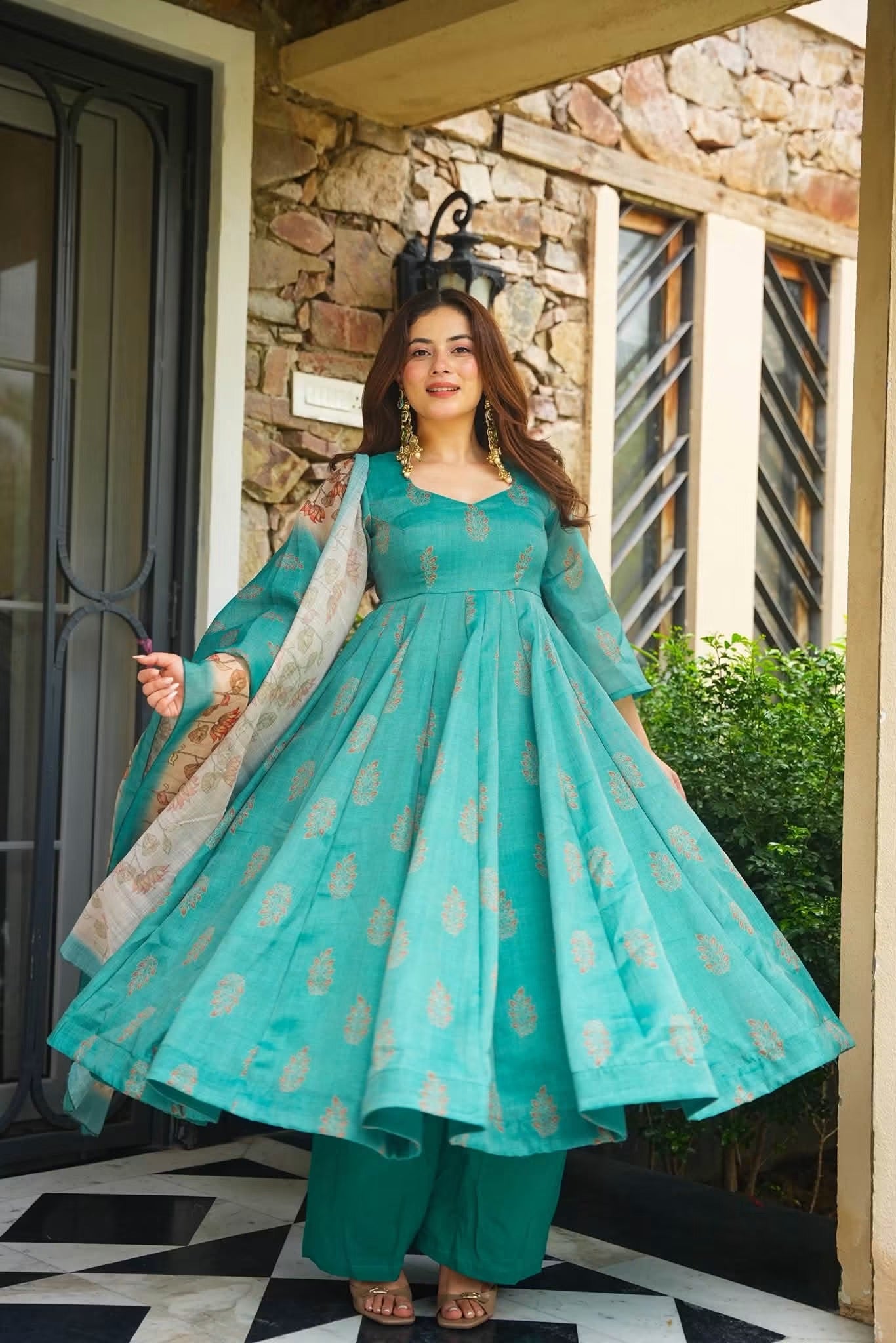 Aadhira Kota Doria Anarkali Suit Set