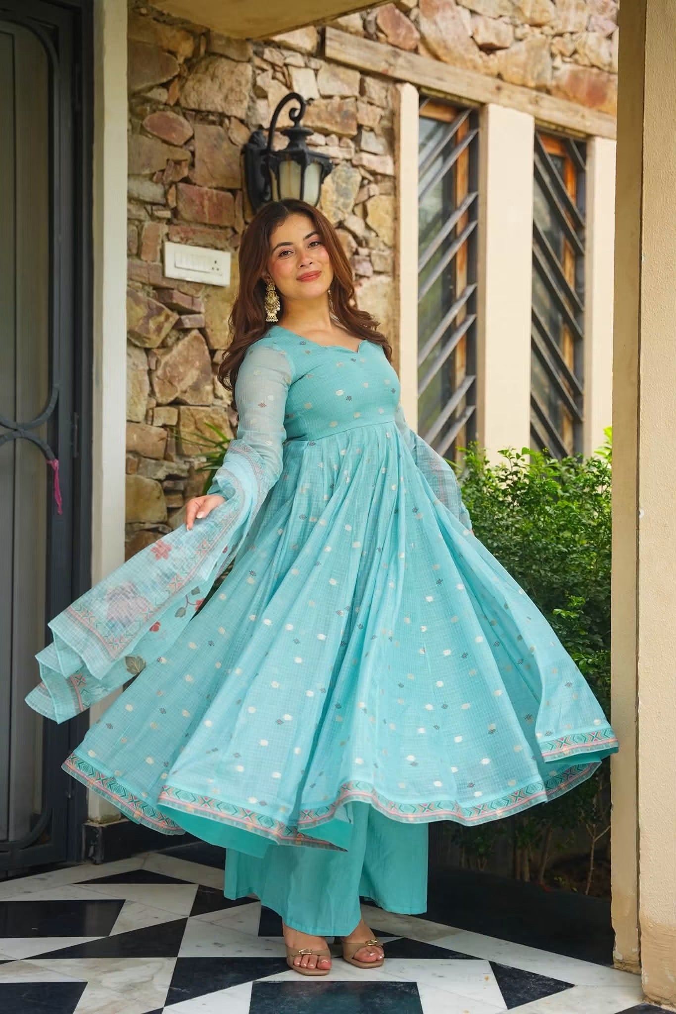 Aarshika Kota Doria Anarkali Suit Set